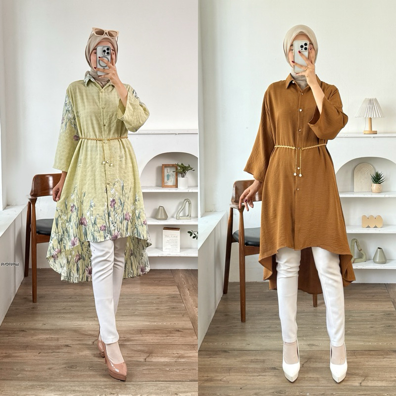 RECOMMENDED AM - [FREE BELT] CARISSA Long Tunik Wanita Busui Atasan Tunik Fashion Muslim KEKINIAN