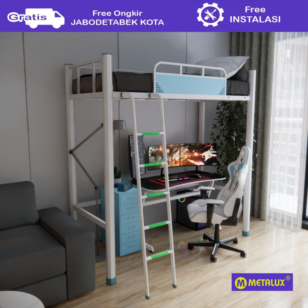 [ LUAR JABODETABEK ] METALUX NARU - Ranjang Apartemen Single Loft Bed Set | Loft Bed Single Set