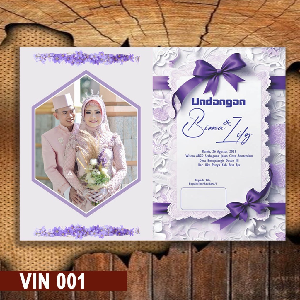 Cetak Undangan Pernikahan Murah Pakai Foto, Nuansa Warna Ungu Muda, Design Custom, Bukan Undangan Bl
