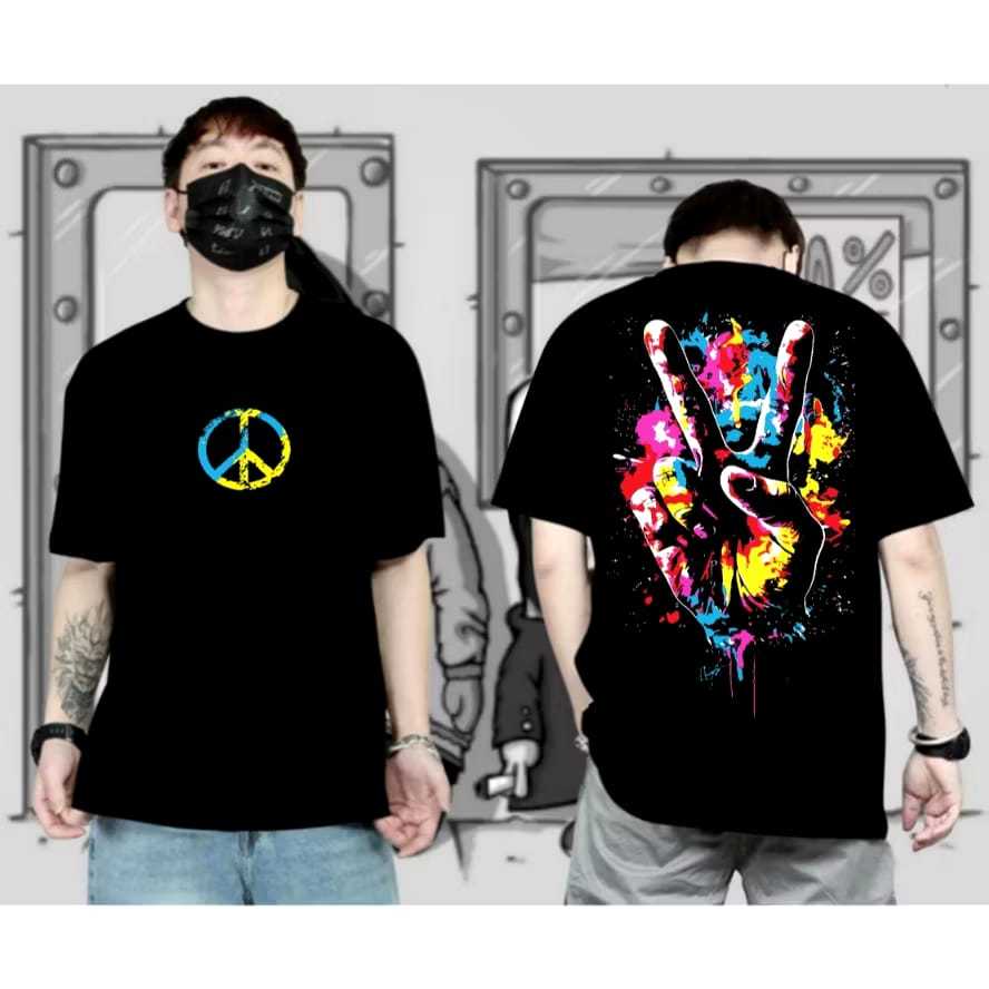 PROMO KAOS  PEACE KAOS KATUN CASUAL DISTRO VIRAL MURAN OBLONG MURAH TERBARU ABSTRACK GAME T-SHIRT