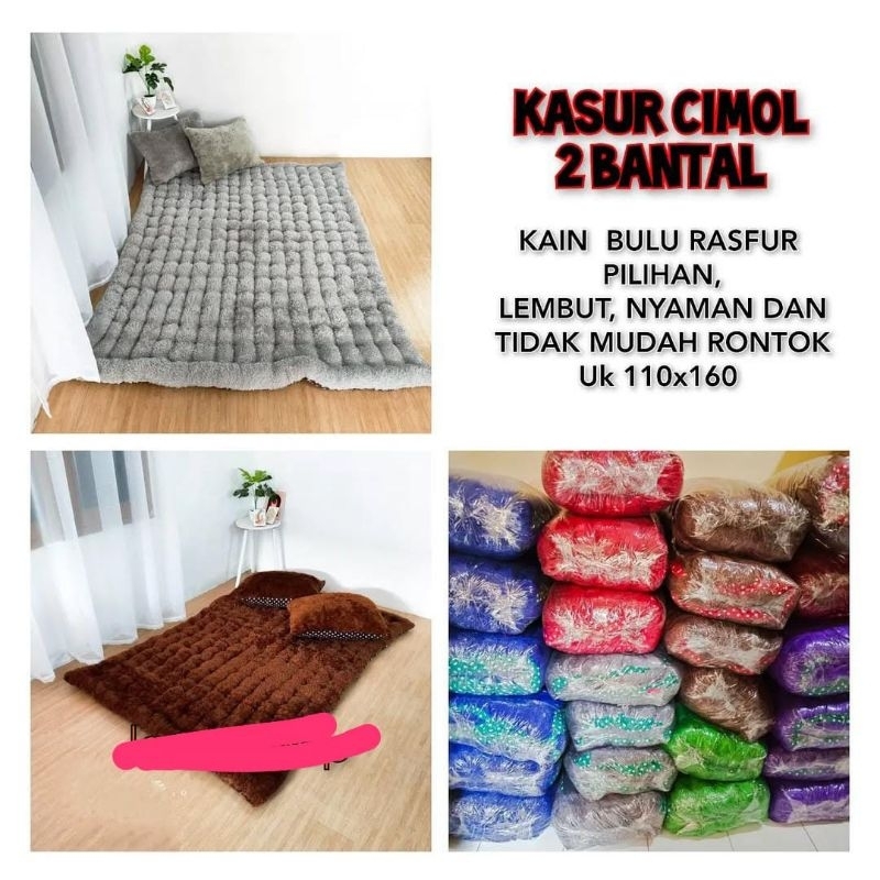 Kasur cimol bulu rasfur kasur lantai uk 110x160 isi bantal 2pcs