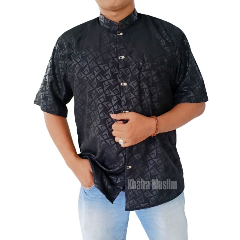 kemeja koko lengan pendek emboss kemko sultan jasko kurta baju Koko pria