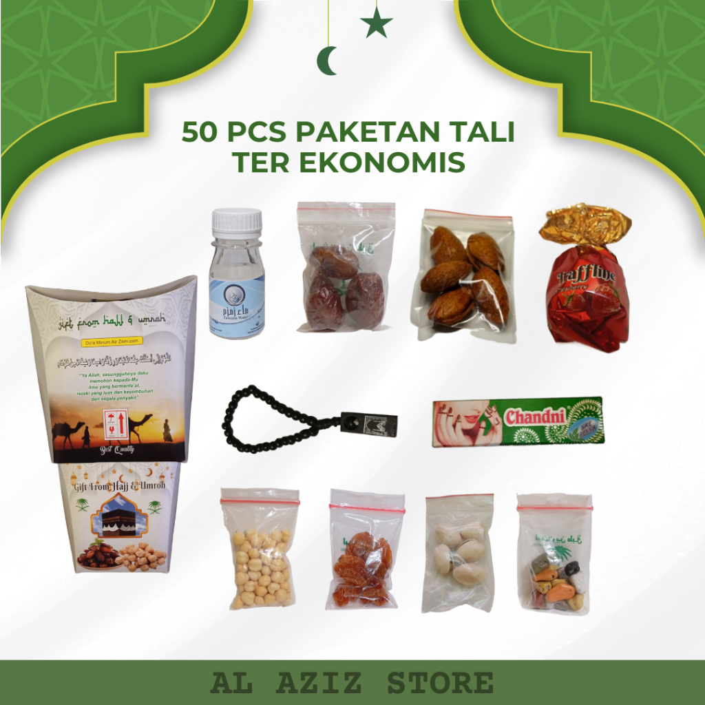 

50 pcs paketan hemat tali untuk oleh oleh haji dan (umroh isi air zamzam 50 ml)