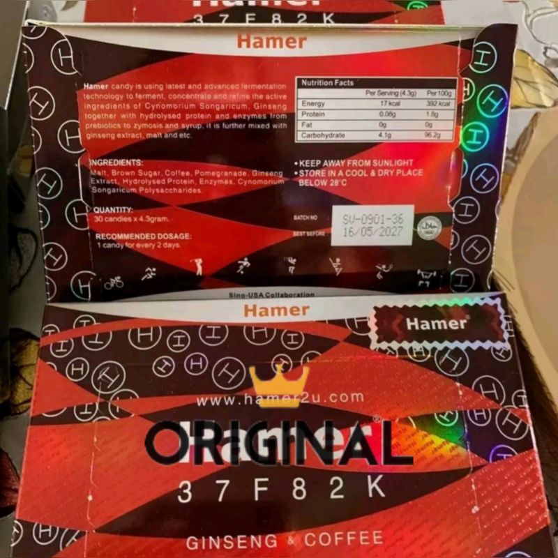 

Paket 1 Box Ha m mer Original Permen Ginseng Coffee