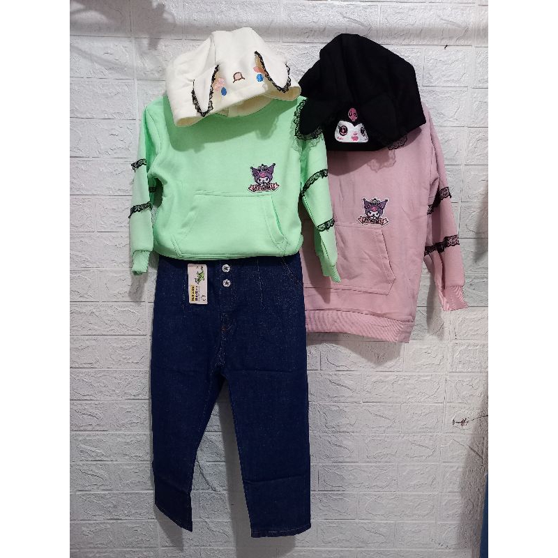 Setelan sweater hudy kuromi import 110&130