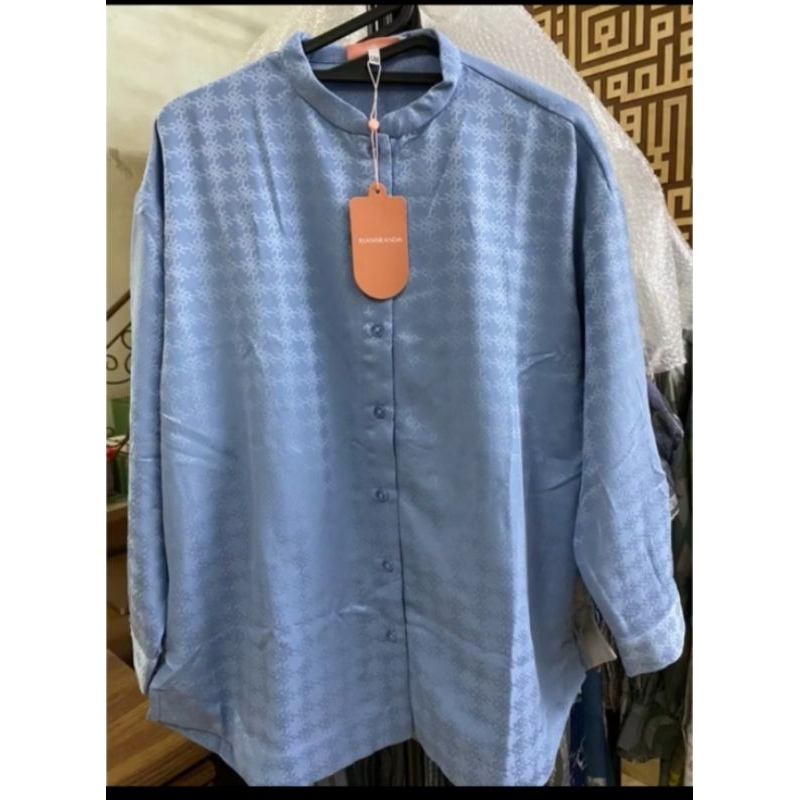 amna top monogram ria miranda blue