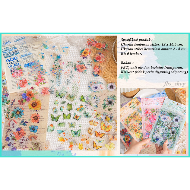 6 Lembar Stiker Aesthetic Sticker Buku Diary Stiker Scrapbook Stiker Jurnal Flower Butterfly Quotes