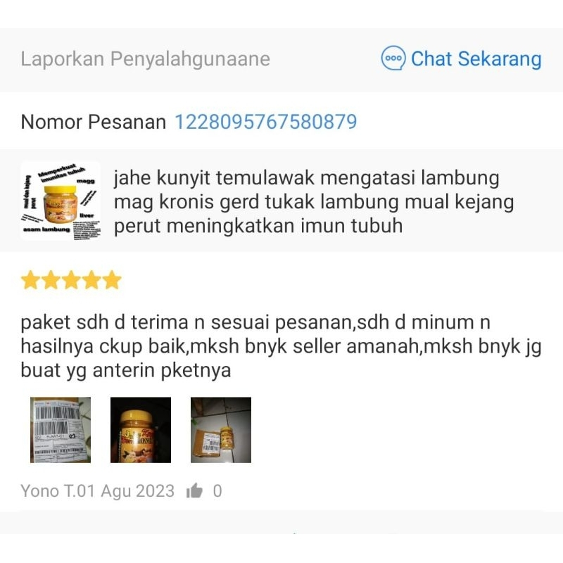 

RB22 Bubuk ASLI JAKUTE JAHE KUNYIT TEMULAWAK MURNI Tanpa GULA Jsr Lambung 500Gram Resep Jsr Asam