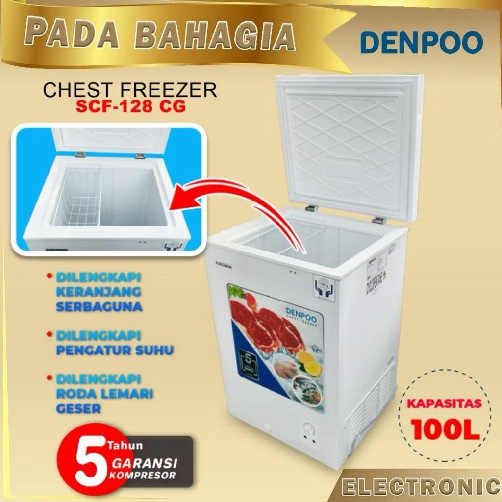 Chest Freezer Box 100 Liter Denpoo SCF 128 CG Food Frozen