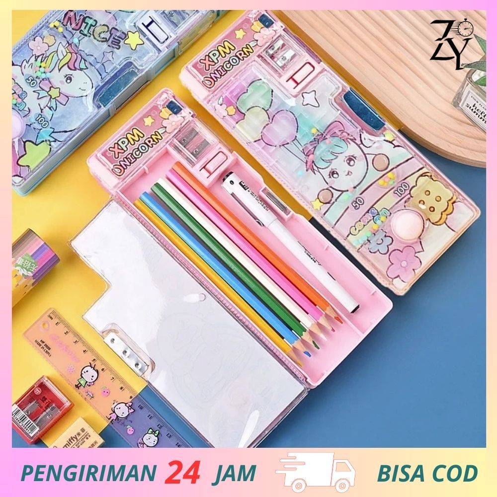 

THE TIME-Kotak Pensil Model Tutup Jepret Magnetik Free Rautan Multifungsi Lengkap dengan Penghapus Penggaris Tempat pensil transparan motif unicorn