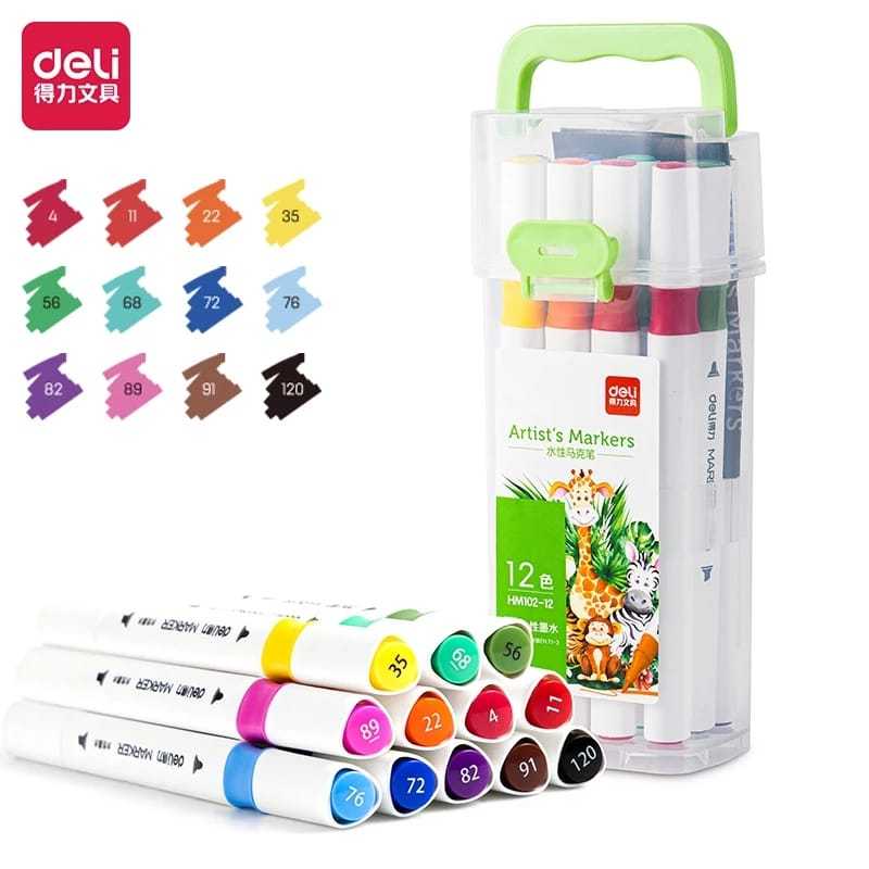 

Deli HM102-12 Sketch Marker / Spidol Warna 2 Tip 12 Warna