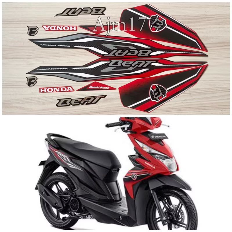 STIKER STRIPING BEAT ESP ISS 2019 MERAH HITAM