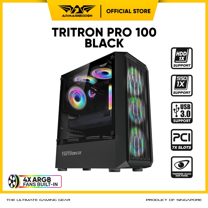 Casing PC Gaming Armaggeddon Tritron Pro 100 ATX / M-ATX Free 4x Fan ARGB