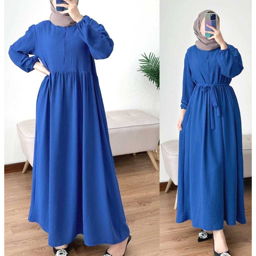 Dress Formal // Gamis Harian Emak Ibu Simpel Polos Biru Elektrik Birel Jumbo XL XXL XXXL LD 120 130 