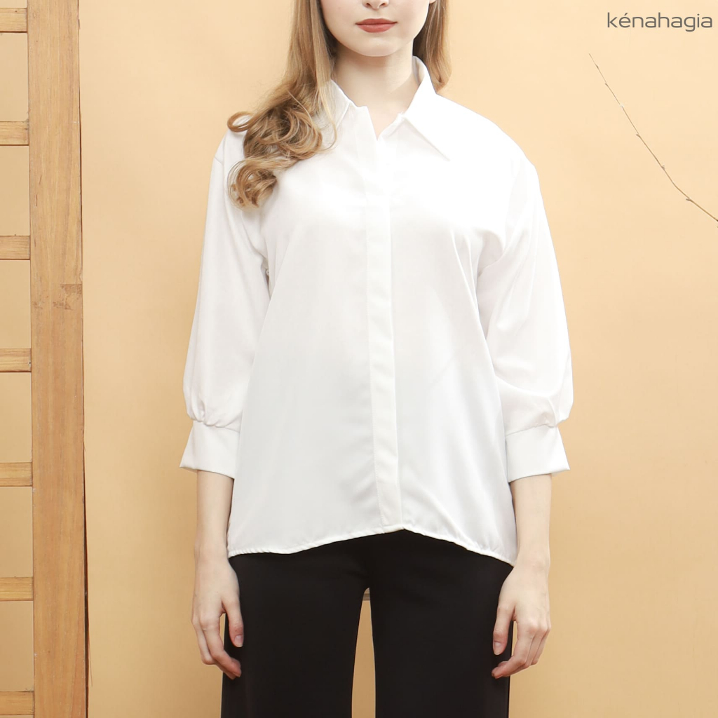 Alesha Atasan Blouse Wanita Korean Style Baju Kasual Basic Kemeja Kerja Kantor Wanita Blus Jumbo