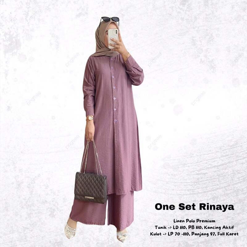 Rinaya Set By Syakira Setelan Wanita Celana Kulot One Set Polos Bahan Polo Linen Jumbo [ READY COD ]