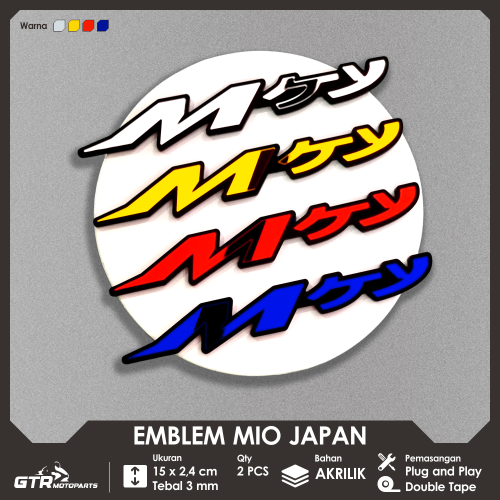 GTR Emblem Mio Japan 2 PCS Timbul 3D Logo Aksesoris Motor Mio Jepang