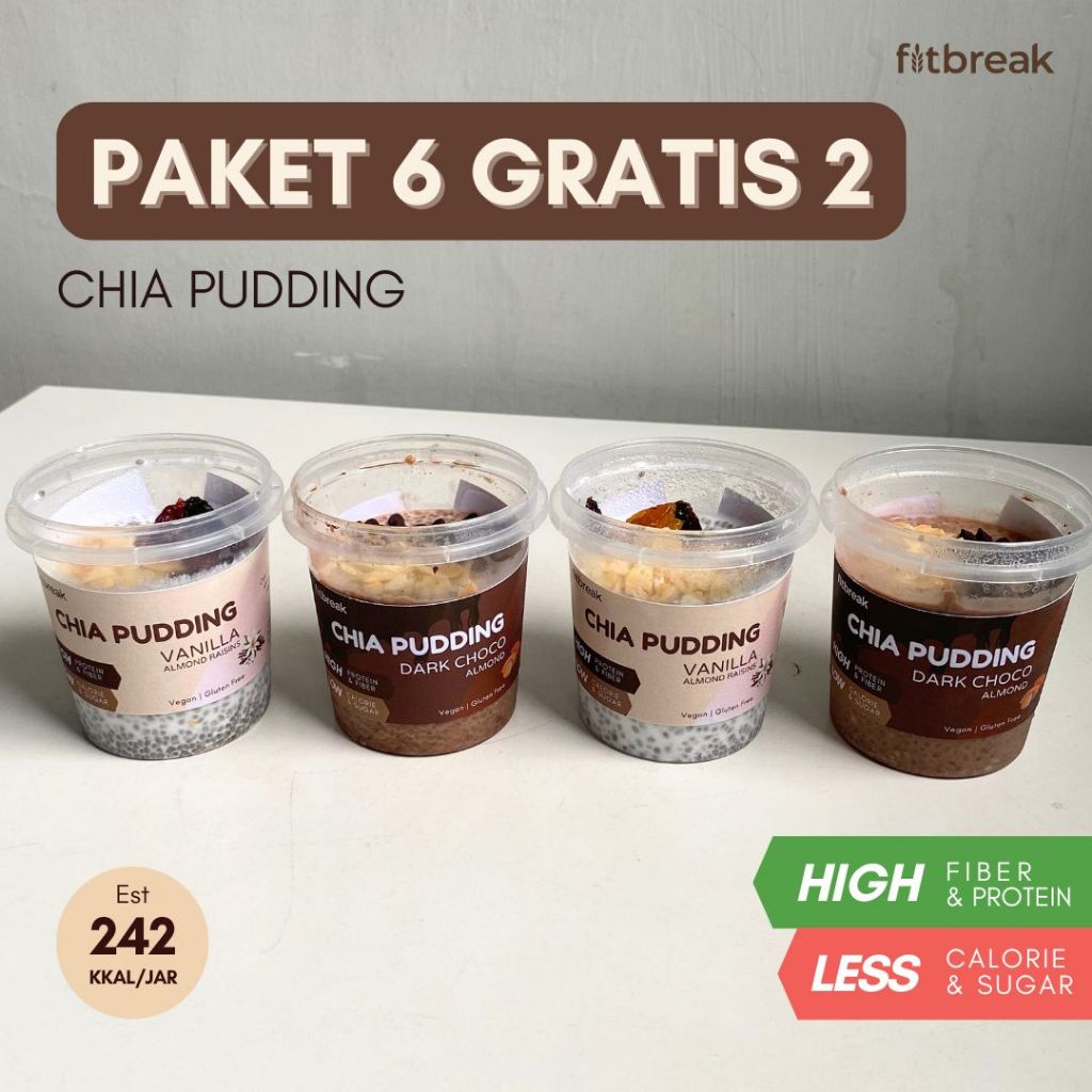 

4 Gratis 1 Choco dan Vanilla Almond Chia Pudding / Pudding Sehat / Snack Diet