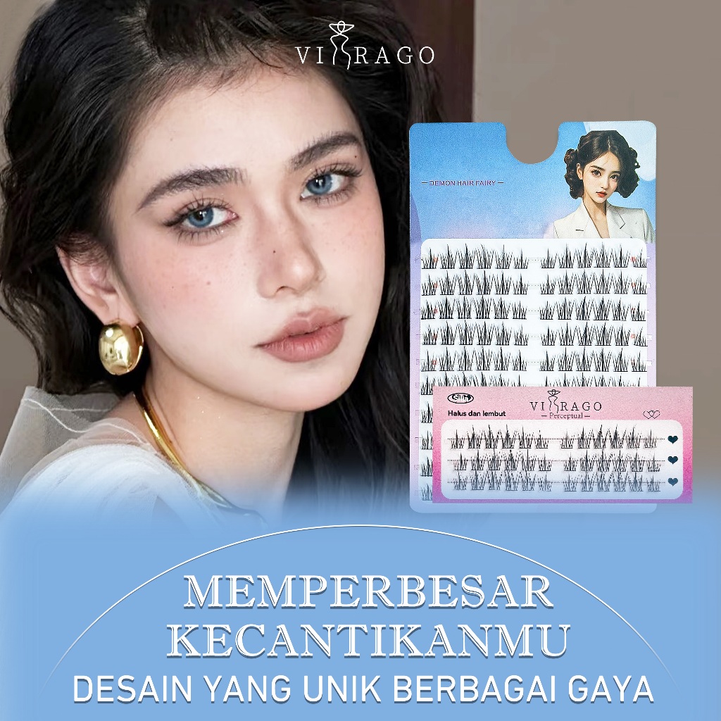 VIRAGO Korean Look Bulu Mata Palsu Lem/Eyelash Ekstension Fake Lashes/Riasan Mata Bulu Mata Palsu + 