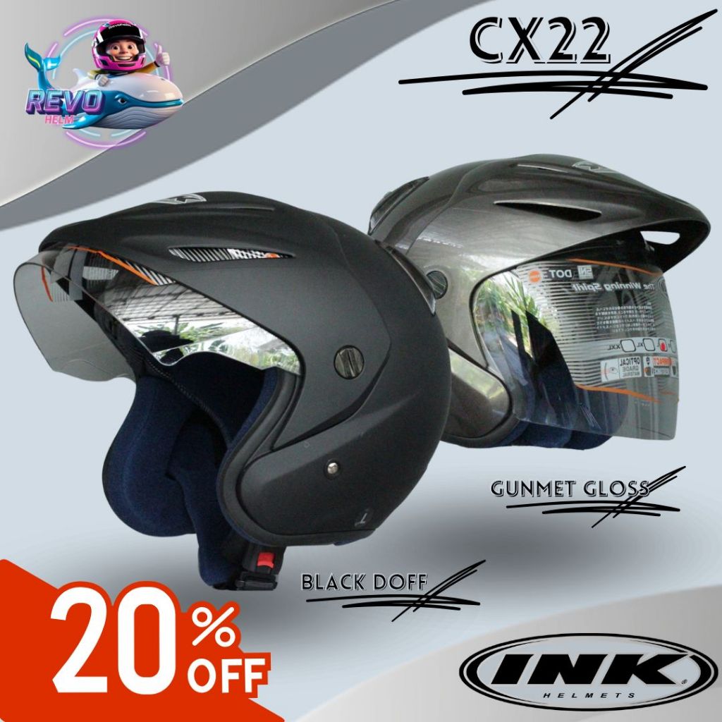 HELM INK CX 22 ORIGINAL - BLACK METALIK SOLID / HELM HALF FACE TOPI INK CX22 PRIA & WANITA DEWASA