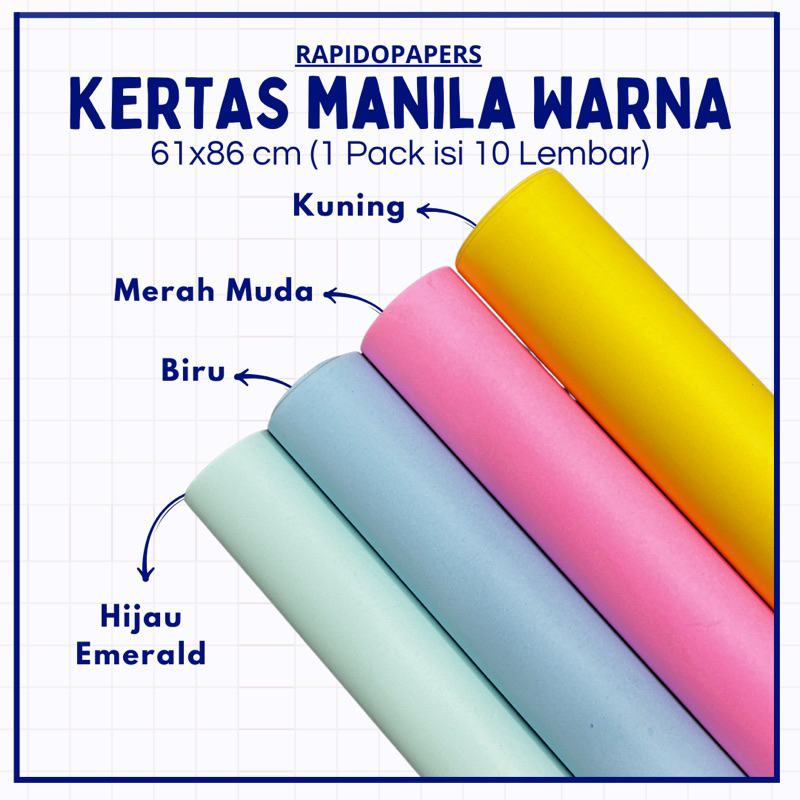 

Kertas Karton Manila Warna [10 Lembar, 61x86 cm, 150 gr] Kertas BC Warna / Kertas Manila / Karton Manila Warna