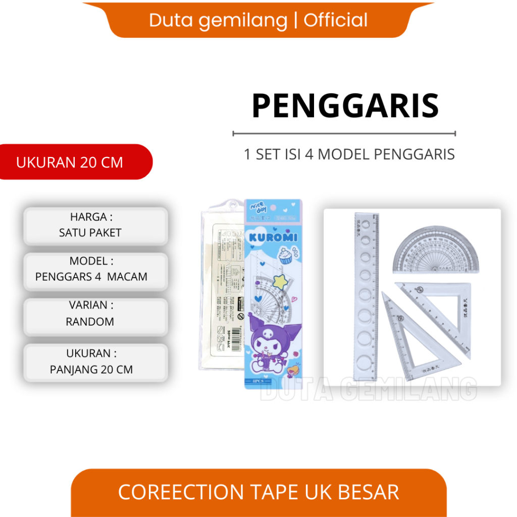 

Penggaris Set Plastik Isi 4 pcs / Garisan Busur Siku Siku Segitiga / Ruler Set 4 in 1 / Penggaris / penggaris 20cm / penggaris karakter / Cod / Duta Gemilang