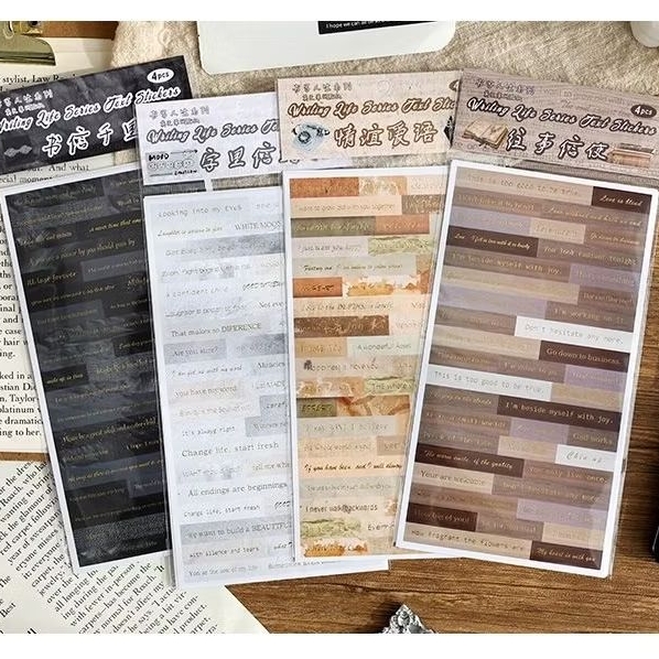 

4 lembar sticker bahasa Inggris vintage retro story jurnal diy