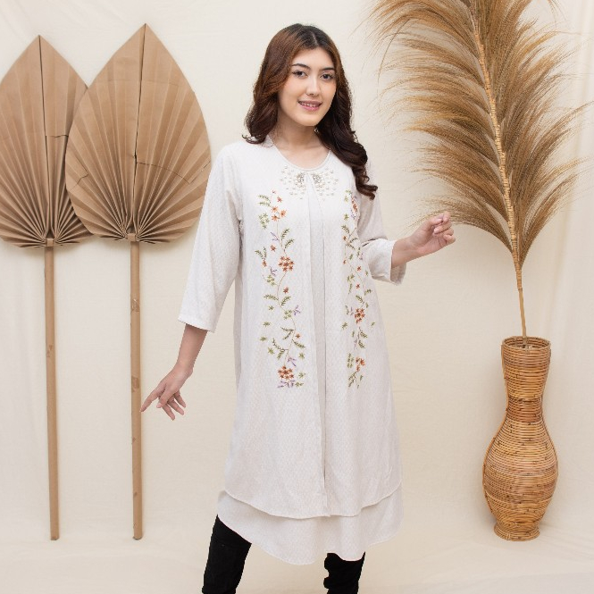 Versail Baju Muslim Tunic Wanita Khaki Algeria PO39 | Muslim Couple Keluarga