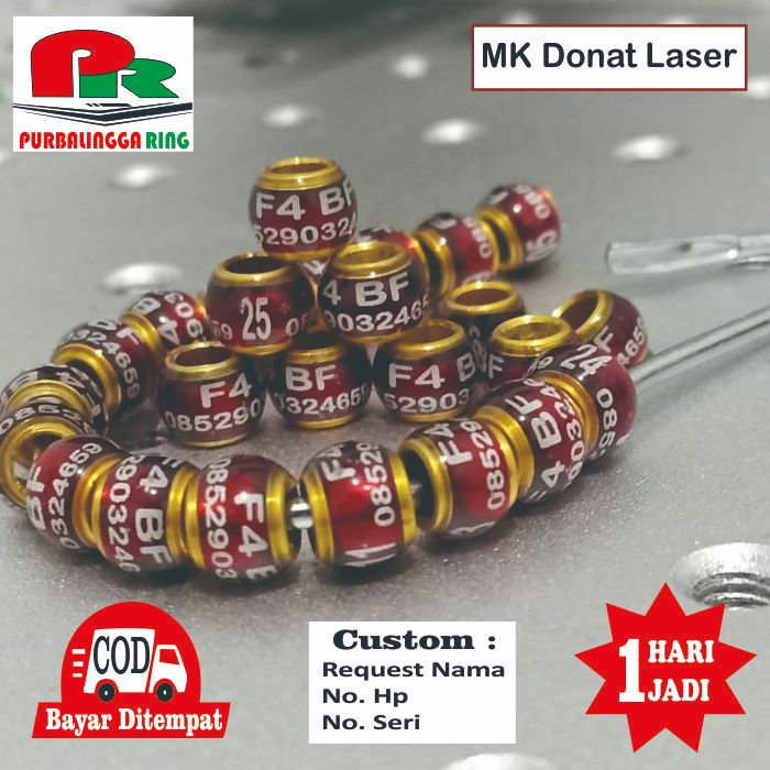 Per 25 pcs Ring Burung Model MK Donat Laser Request nama Cocok untuk Murai Batu kacer Poci Cendet