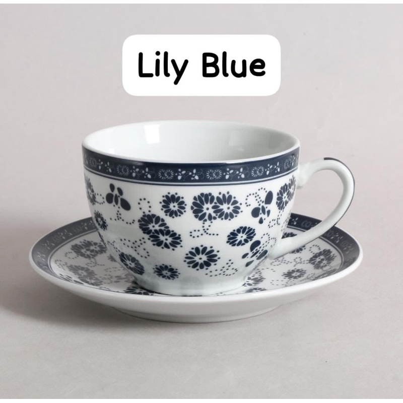 Formia Tea Cup Saucer Set Lily Blue / Harga 1 Set 1 Pcs Cangkir + 1 Pcs Tatak Tatakkan / Keramik Put