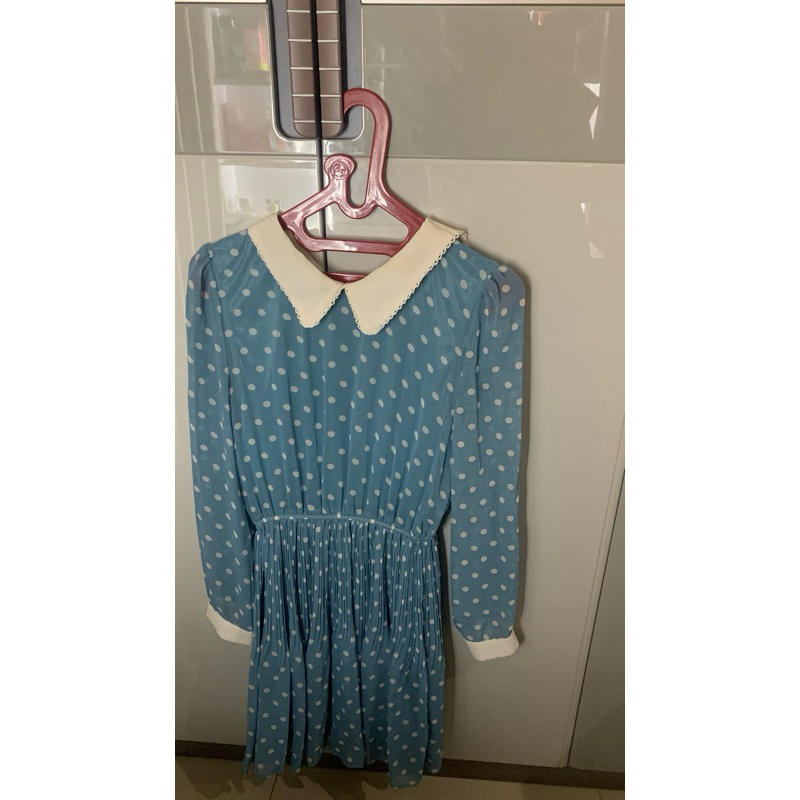 tunik biru putih polkadot
