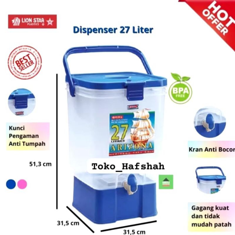 Drink Jar 27 Liter Lion Star Arizona / Tempat Air Minum Ember Cuci Tangan Keran Kran BATAM