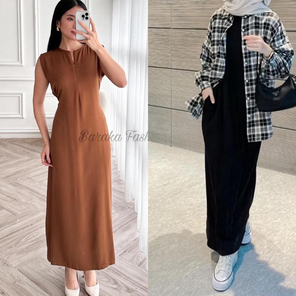 KODE P85A Inner Dress Rayon Twill Premium Tali Pinggang  Inner Tanpa Lengan Jumbo  Manset Dress Span