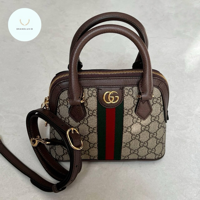 Gucci ophidia gg mini top handle in beige/ebony