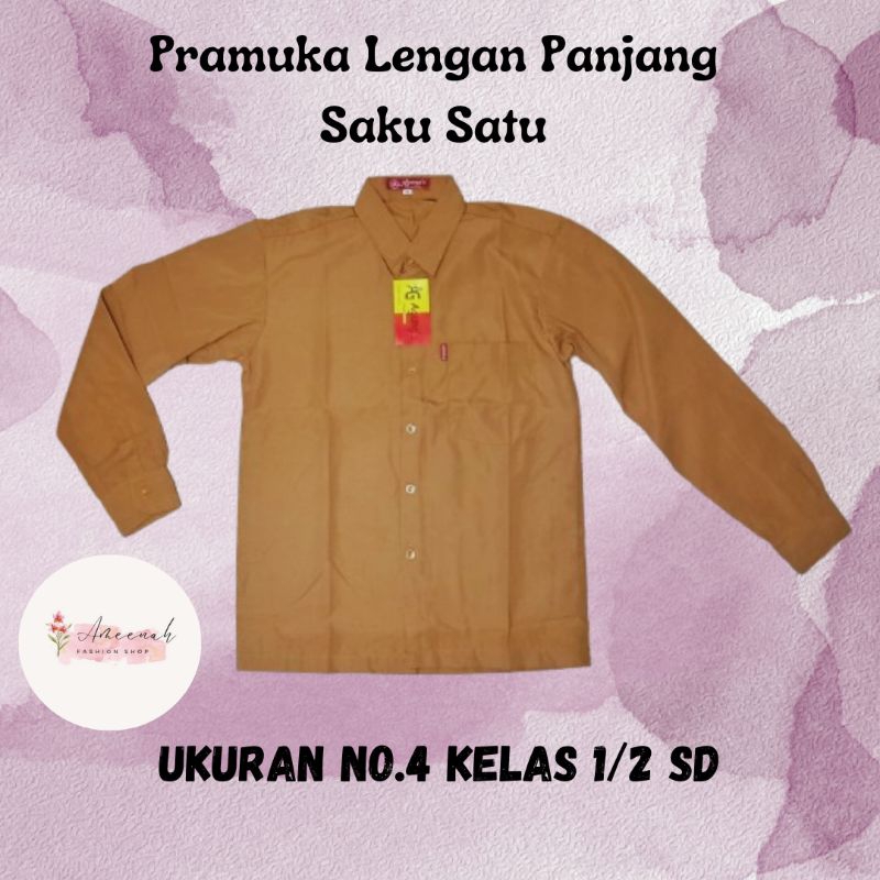 UKURAN NO.4 KELAS 1/2 SD Baju pramuka lengan panjang/kemeja pramuka lengan panjang saku satu/seragam