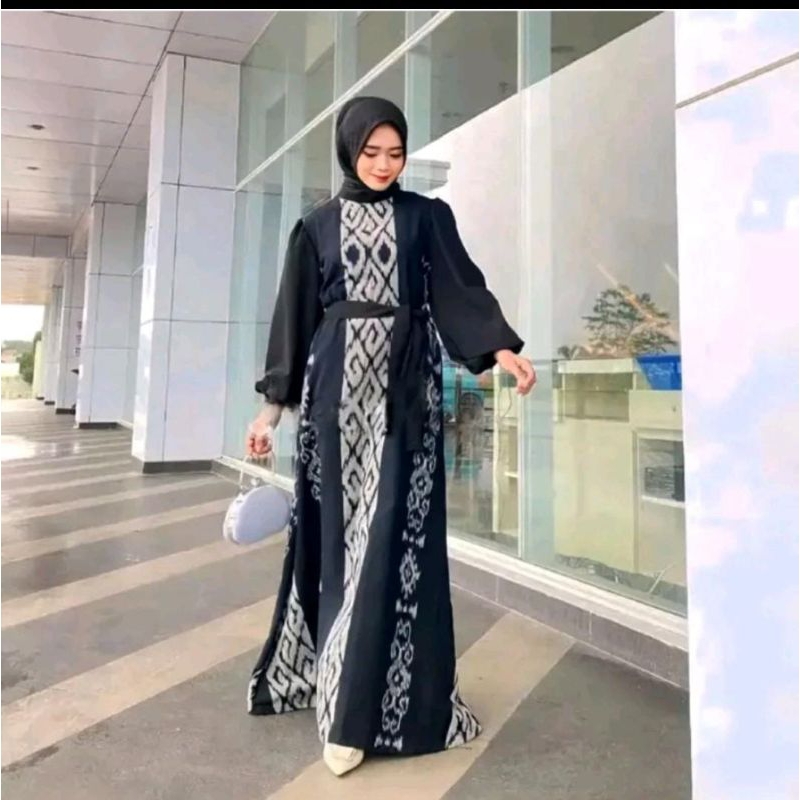gamis tenun etnik kombinasi toyobo