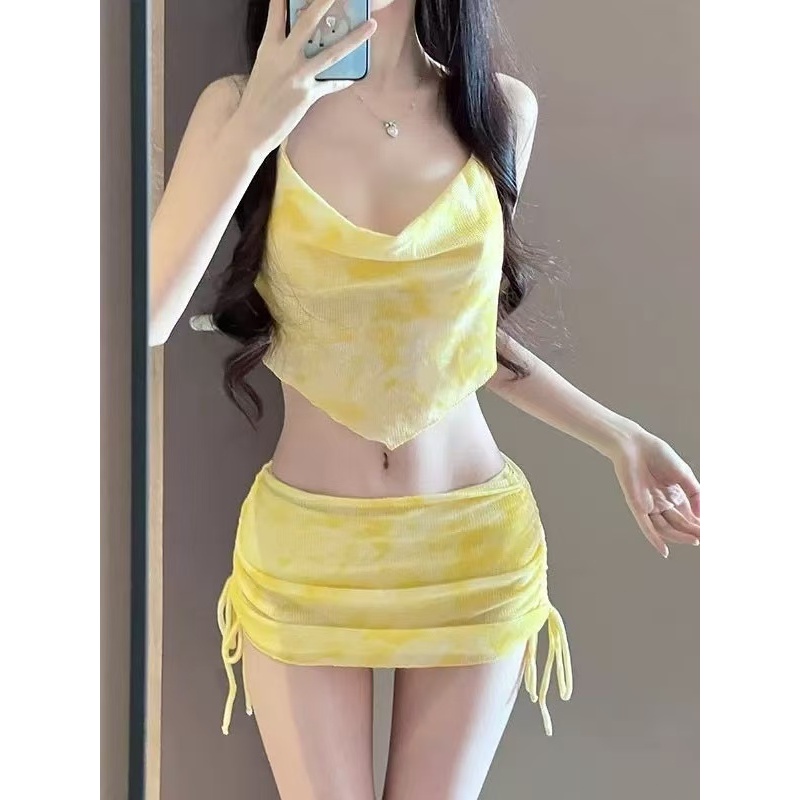 Swimsuit sexy and fresh lotus leaf bikini three piece set slimming vacation beach soak hot spring sp