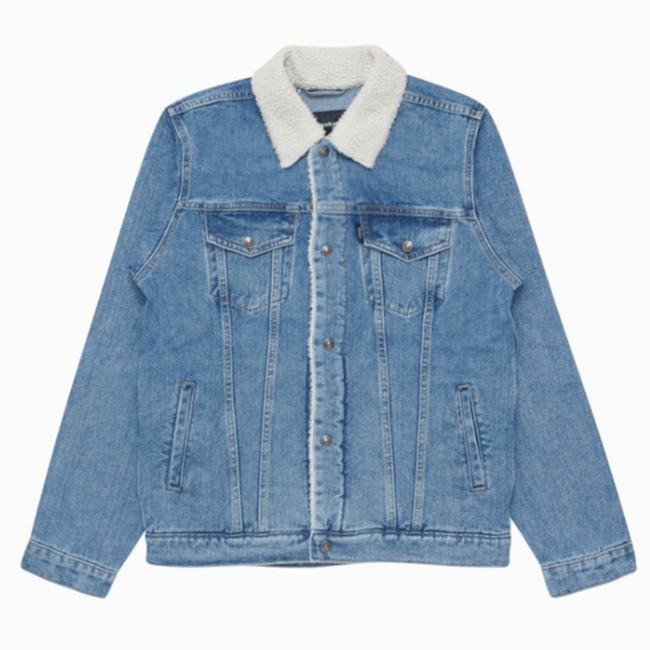 Moskav Empire Denim Blue Trucker Sherpa Jacket