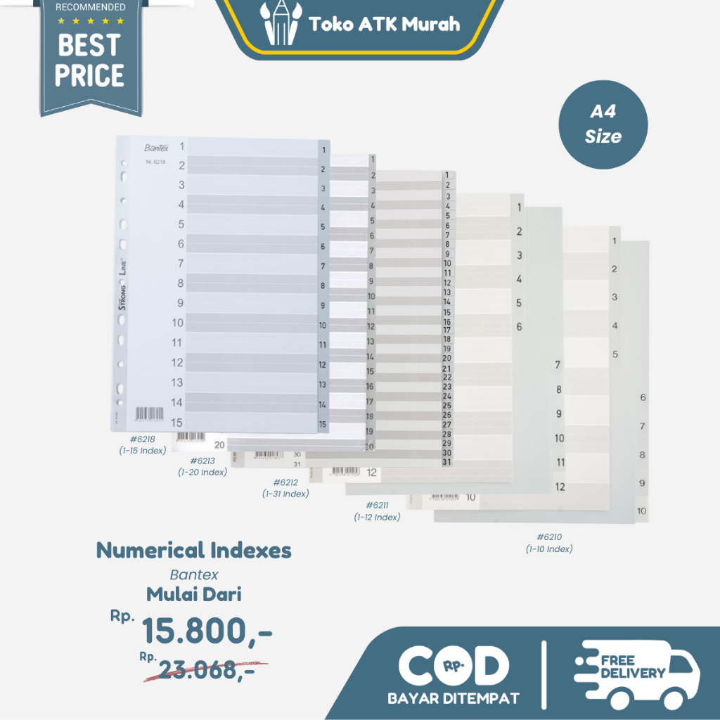 

Bantex Numerical Indexes A4 31 Pages (1-31 index) #6212