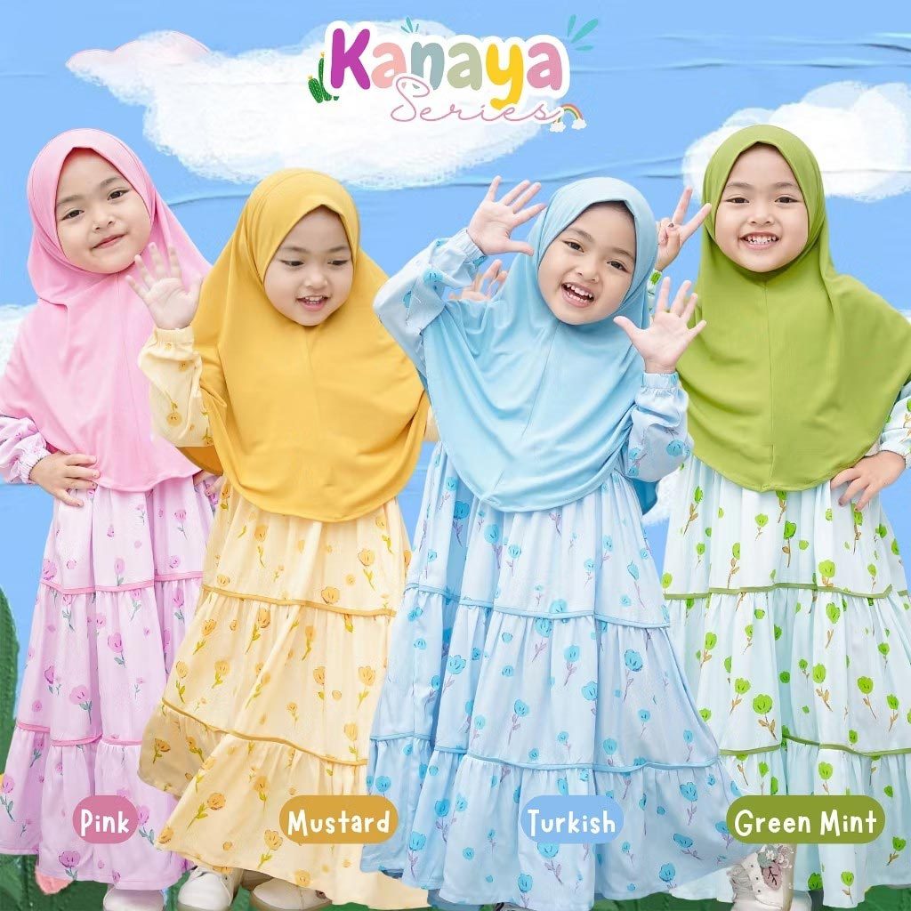 Gamis Anak Motif Bunga | Pilihan Warna Pink, Mustard, Turkish, Green Mint | Nyaman & Adem