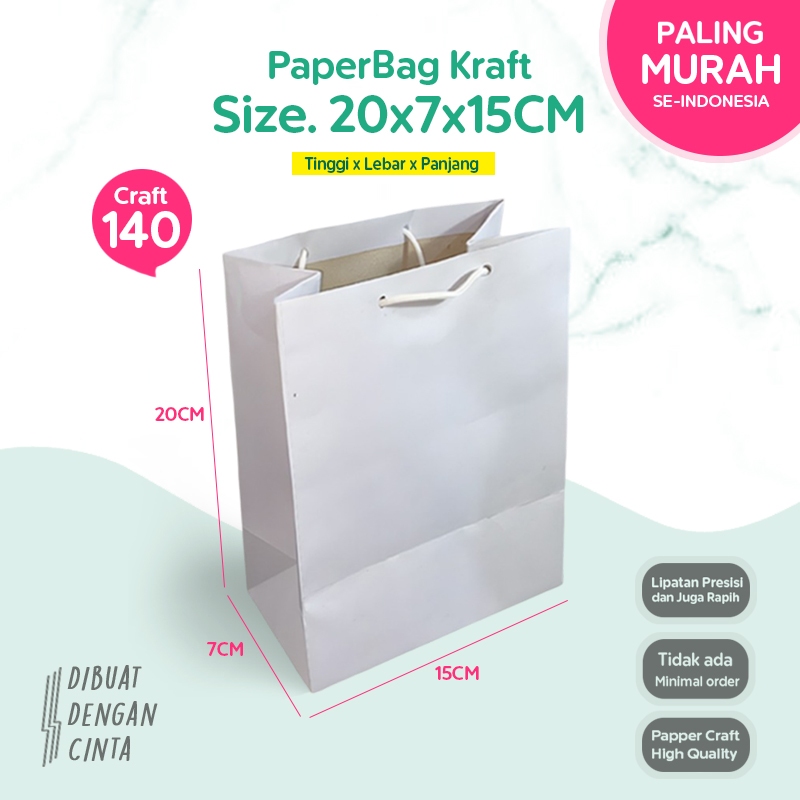 

(LINER) Paper Bag Putih Sedang 20x7x15 CM / Paperbag Kado Pack Kerudung / Papper Bag Polos Kertas