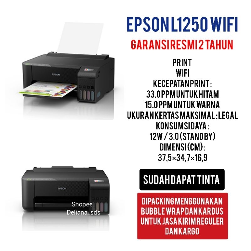 Printer Epson L1250 Wifi Print Garansi Resmi 2 Tahun Printer Epson L1250 Print Printer Epson Wifi Pr
