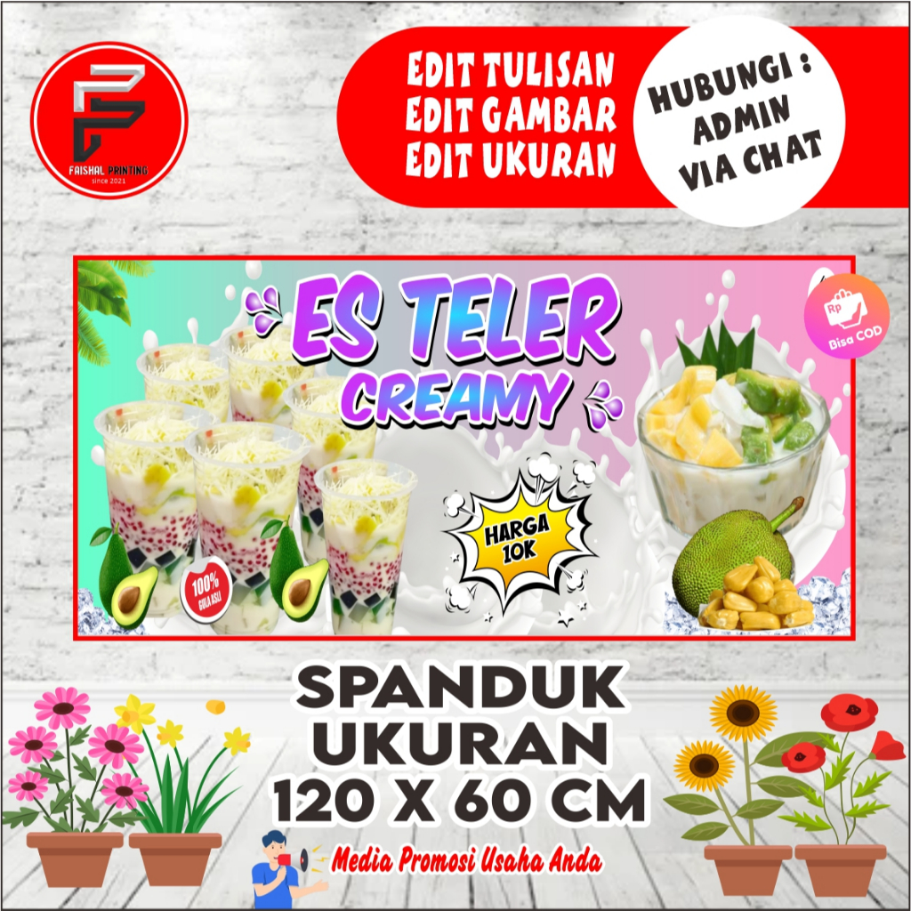 Banner ES TELER, Spanduk ES TELER, ukuran 120x60 cm, COD / Banner ES TELER, Spanduk ES TELER