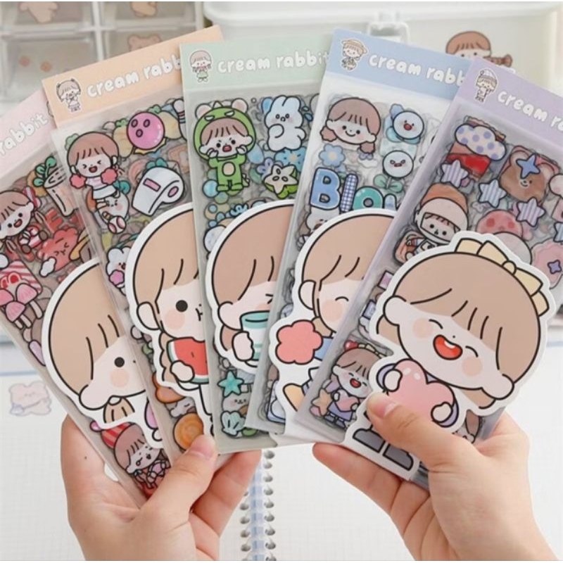 

10 lbr stiker lucu cute girl / sticker PET bujo jurnal planner dekor diary diy buku catatan scrapbook