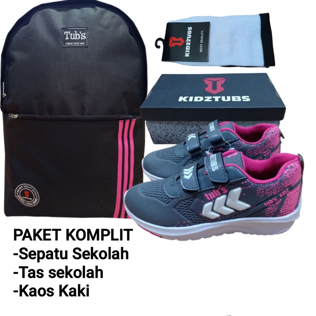 KIDZTUBS Sepatu Sekolah Anak Paket Komplit Sepatu Sekolah + Tas Sekolah + Kaos Kaki TUBS1111022225
