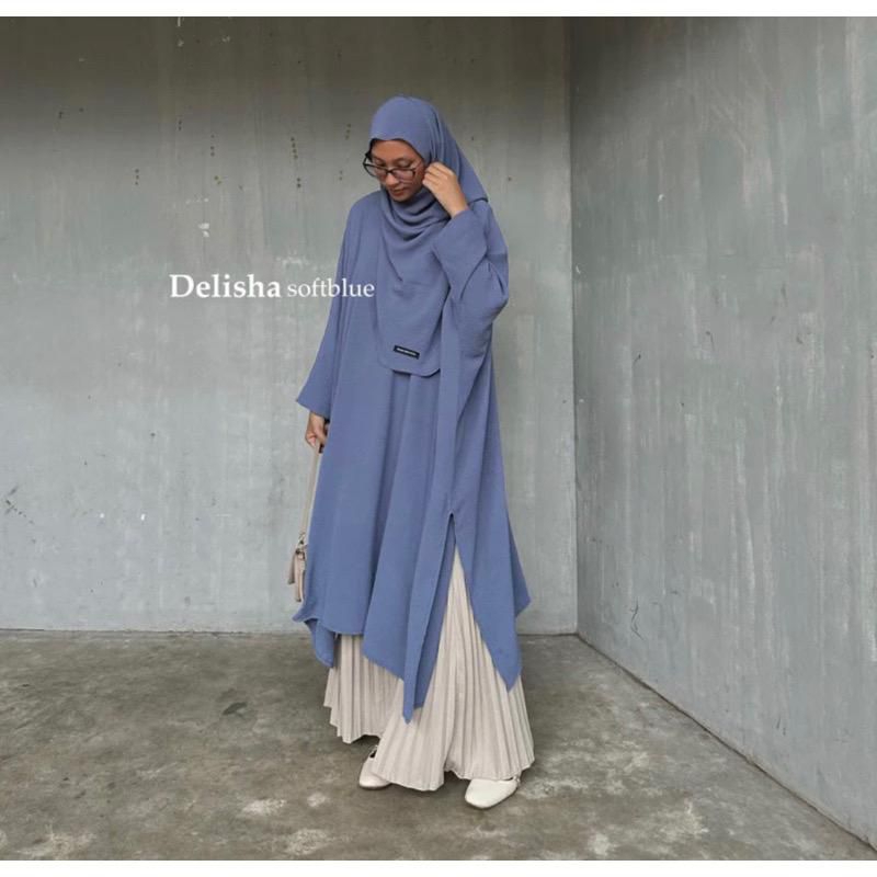 DELISHA KAFTAN TUNIK | long tunik bhn Crincle size jumbo Ld 140 bumil busui