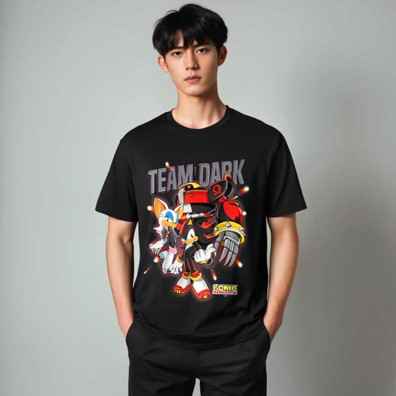 kaoswarna 丨Kaos Retro Sonic The Hedgehog Team Dark Omega Rouge & Shadow T-shirt  Pria