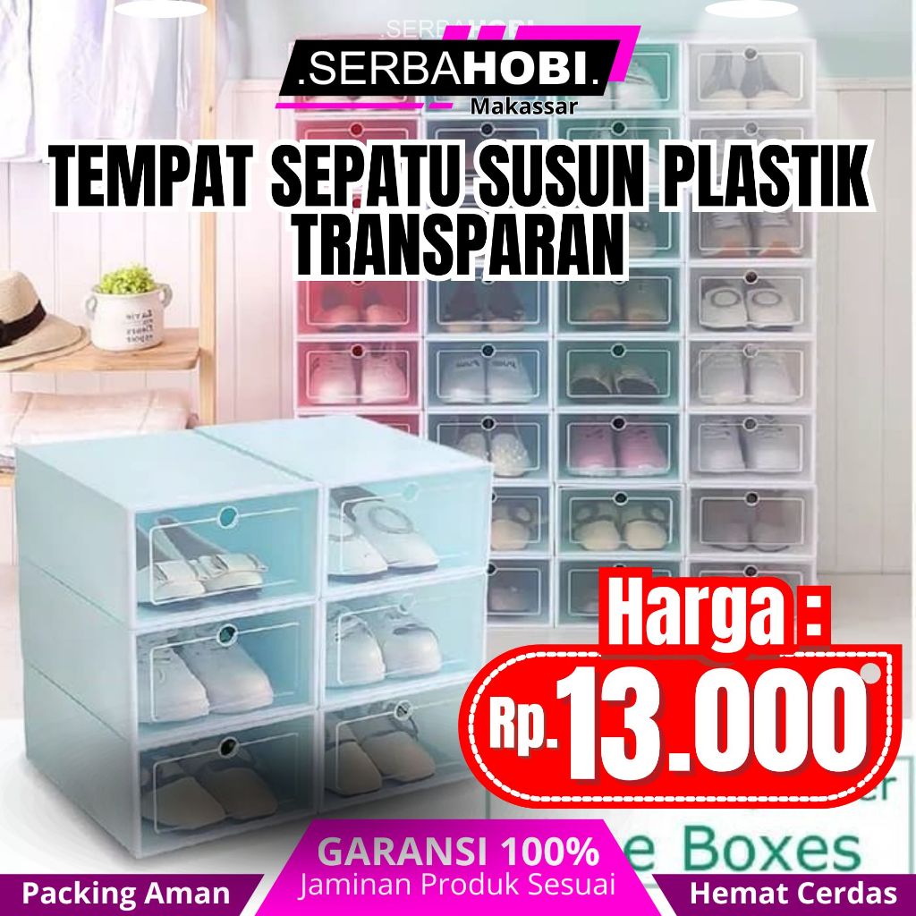 BESAR LARGE Tempat Sepatu Susun Plastik Transparen Rak Kotak Lipat Box