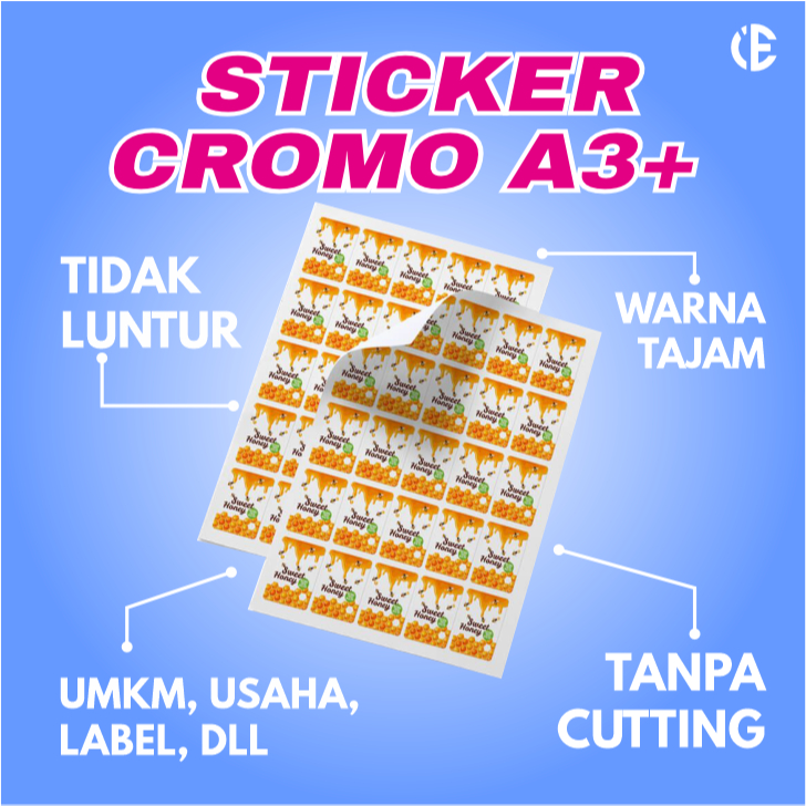 

STICKER CROMO A3+ (33 CM X 48CM), TANPA CUTTING, STICKER KEMASAN, STICKER PRODUK
