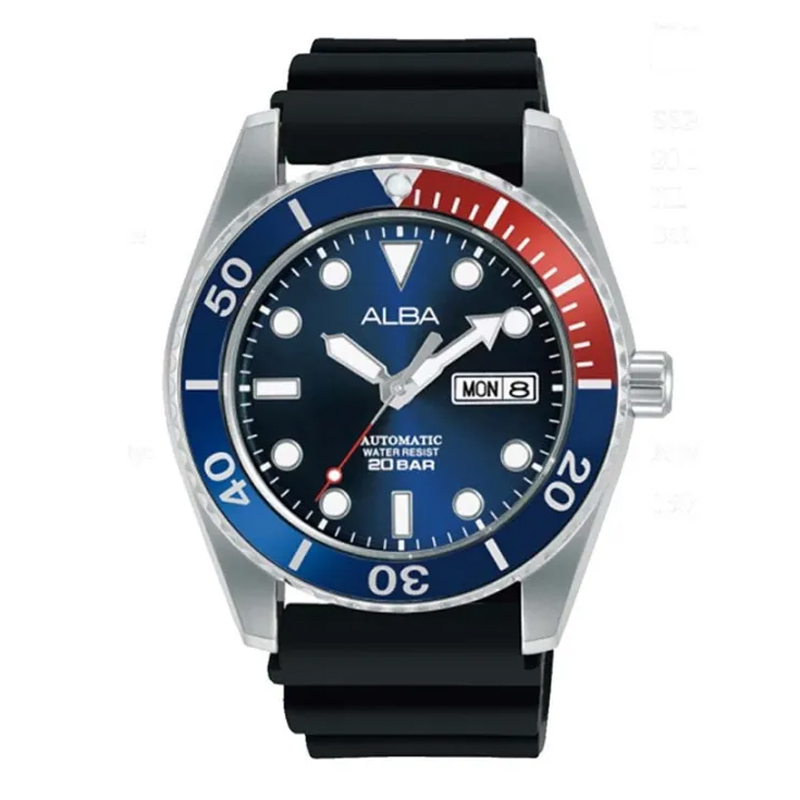 Alba AL4425X1 Pepsi Cola Black Rubber Automatic Jam Tangan Pria Original Garansi Resmi 1 Tahun